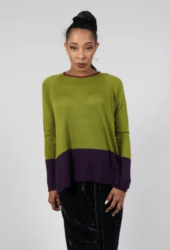 Traces of Me Tops^Top Key Round Neck in Charteuse and Petunia