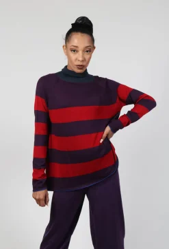 Traces of Me Tops^Top Key Turtle Neck Wide Stripes in Cherry and Petunia