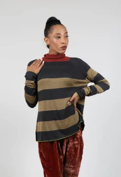 Traces of Me Tops^Top Key Turtle Neck Wide Stripes in Sage and Anthra