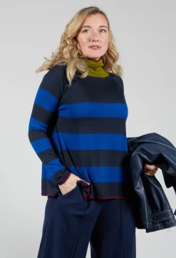 Traces of Me Tops^Top Key Turtle Neck Wide Stripes in Dark Night and Sapphire