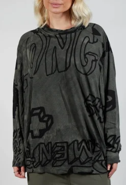 Rundholz Black Label Tops^Top with Lettering Design in Camp Print