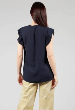 Beatrice B Tops^Top with Pleated Ruffles in Dark Blue