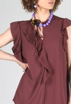 Beatrice B Tops^Top with Pleated Ruffles in Cocoa
