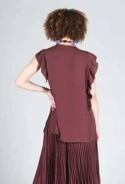 Beatrice B Tops^Top with Pleated Ruffles in Cocoa