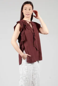 Beatrice B Tops^Top with Pleated Ruffles in Cocoa