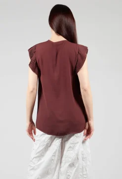 Beatrice B Tops^Top with Pleated Ruffles in Cocoa