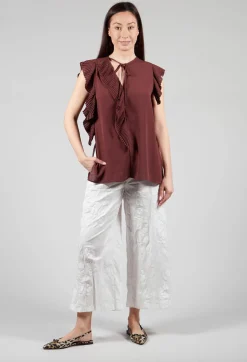 Beatrice B Tops^Top with Pleated Ruffles in Cocoa