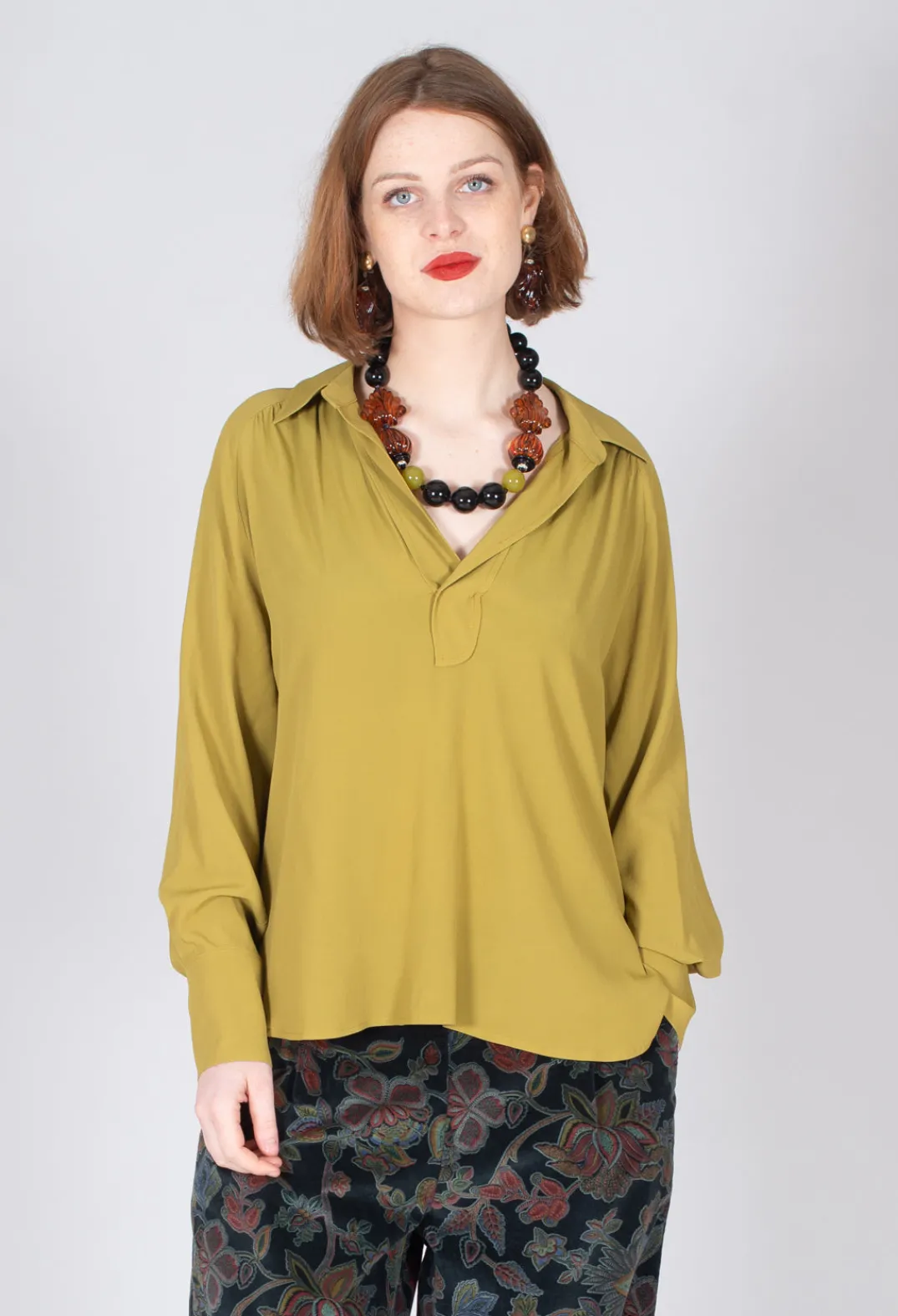 Beatrice B Shirts & Blouses^Torre Collared Blouse in Olio Yellow