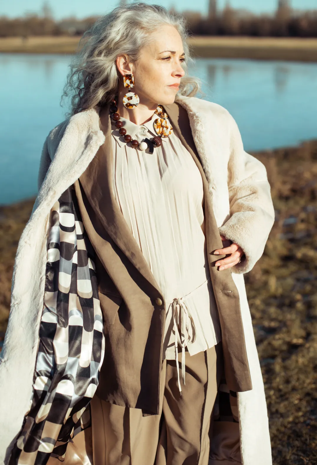 Beatrice B Shirts & Blouses^Torre Lightweight Pleated Shirt in Beige