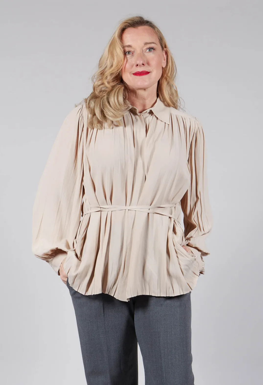 Beatrice B Shirts & Blouses^Torre Lightweight Pleated Shirt in Beige