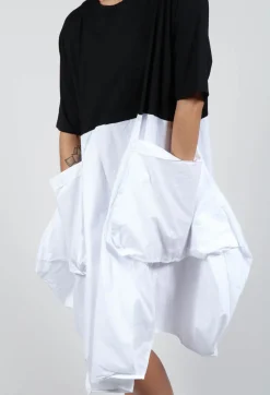 Bread and Butter Dresses^T-Shirt Dress with Statement Pockets in Black and White
