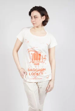 Rundholz Dip Tops^T-Shirt with Square Neckline in Greige and Mandarine Print