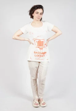 Rundholz Dip Tops^T-Shirt with Square Neckline in Greige and Mandarine Print