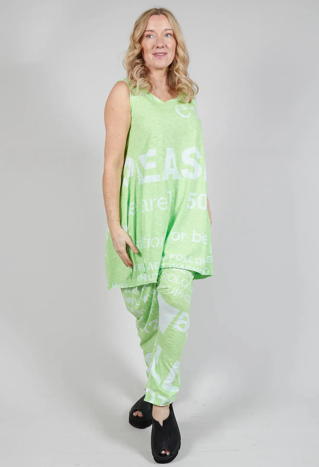 Rundholz Black Label Tops^Tulip Hem Vest Top in Lime Print