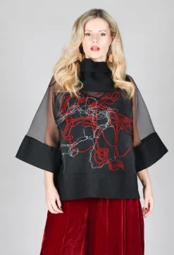 Bize Tops^Tulle Oversized Top in Black