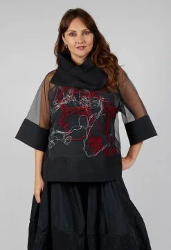 Bize Tops^Tulle Oversized Top in Black