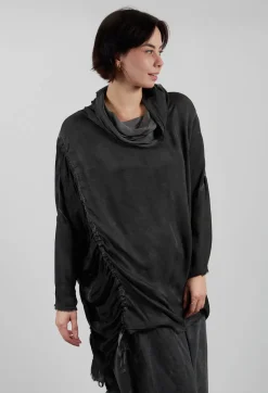 Sanctamuerte Dresses^Tunic Dress in Raso di Viscosa and Viscosa Seta Grey Storm