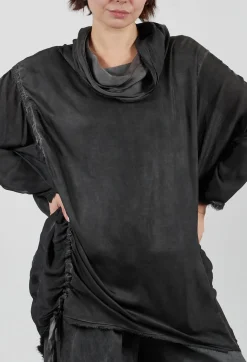 Sanctamuerte Dresses^Tunic Dress in Raso di Viscosa and Viscosa Seta Grey Storm