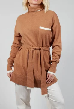 Beatrice B Knitwear^Turtleneck Belted Jumper in Ginger