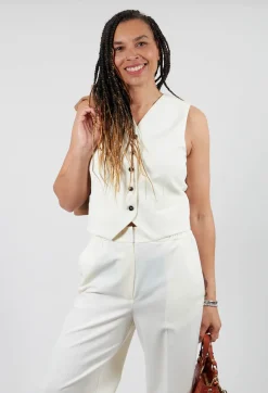 Beatrice B Jackets^Twill Waistcoat in Cream