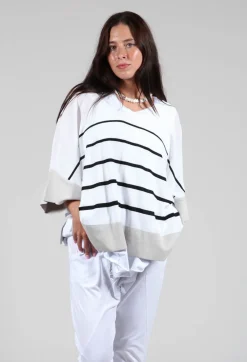 Philomena Christ Jumpers^V Neck Jumper in White and Black Stripe