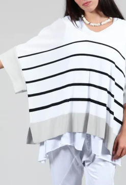 Philomena Christ Jumpers^V Neck Jumper in White and Black Stripe