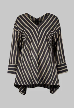 Malloni Co-ords & Suits^V Neck Striped Cross Over Top in Singapura Nero