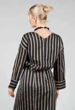 Malloni Co-ords & Suits^V Neck Striped Cross Over Top in Singapura Nero