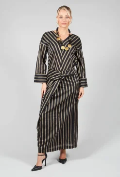 Malloni Co-ords & Suits^V Neck Striped Cross Over Top in Singapura Nero