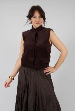 Les Filles d'Ailleurs Tops^Velvet Gillet in Chocolate