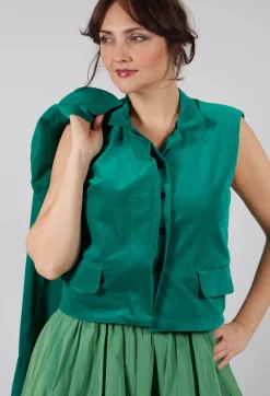 Les Filles d'Ailleurs Tops^Velvet Gillet in Green