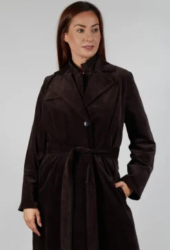 Les Filles d'Ailleurs Coats^Velvet Long Coat in Chocolate