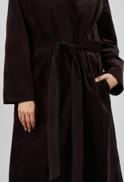 Les Filles d'Ailleurs Coats^Velvet Long Coat in Chocolate