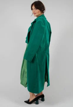 Les Filles d'Ailleurs Coats^Velvet Long Coat in Green