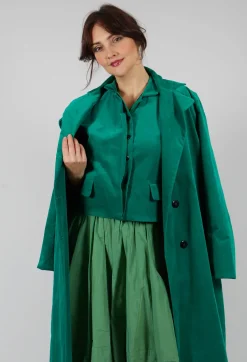 Les Filles d'Ailleurs Coats^Velvet Long Coat in Green