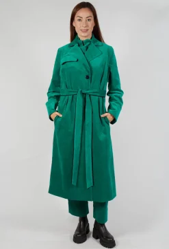 Les Filles d'Ailleurs Coats^Velvet Long Coat in Green