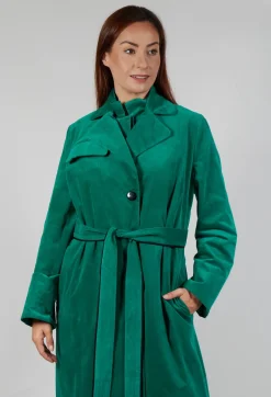 Les Filles d'Ailleurs Coats^Velvet Long Coat in Green
