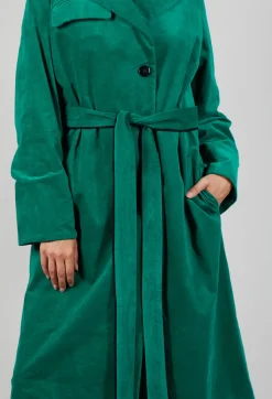 Les Filles d'Ailleurs Coats^Velvet Long Coat in Green
