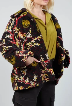 Beatrice B Coats^Velvet Short Coat in Black Print