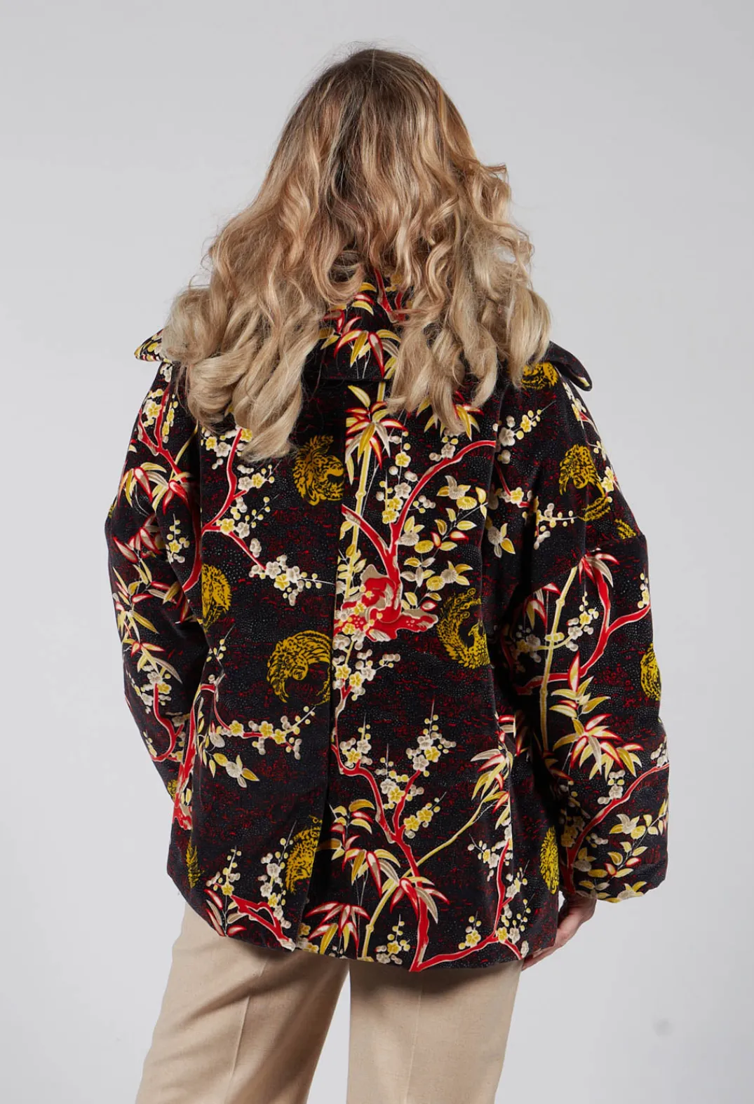 Beatrice B Coats^Velvet Short Coat in Black Print