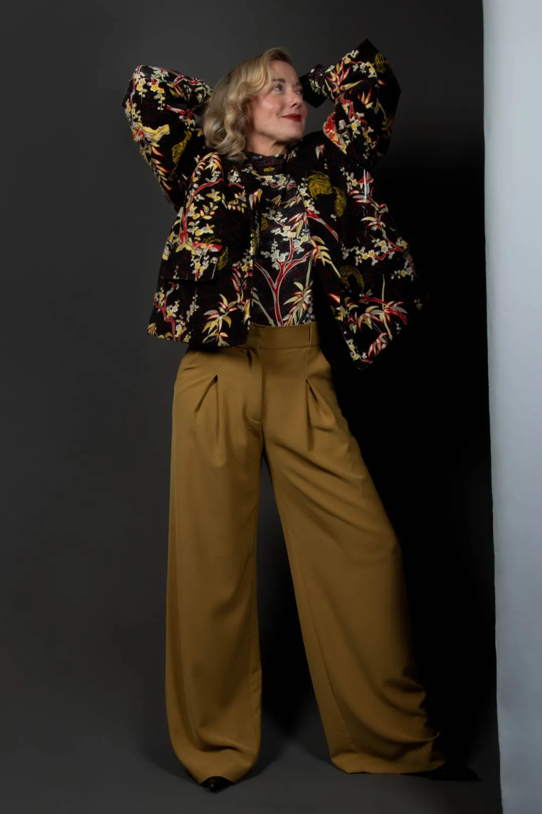 Beatrice B Coats^Velvet Short Coat in Black Print