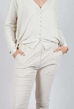 Album Di Famiglia Trousers^Velvet Slim Trousers in Off White