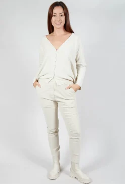 Album Di Famiglia Trousers^Velvet Slim Trousers in Off White