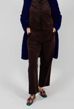 Les Filles d'Ailleurs Trousers^Velvet Straight Leg Trousers in Chocolate