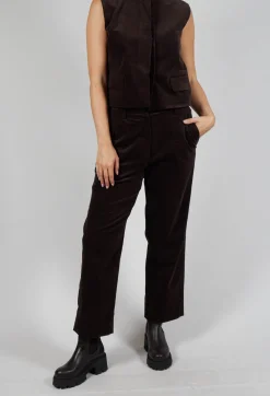 Les Filles d'Ailleurs Trousers^Velvet Straight Leg Trousers in Chocolate