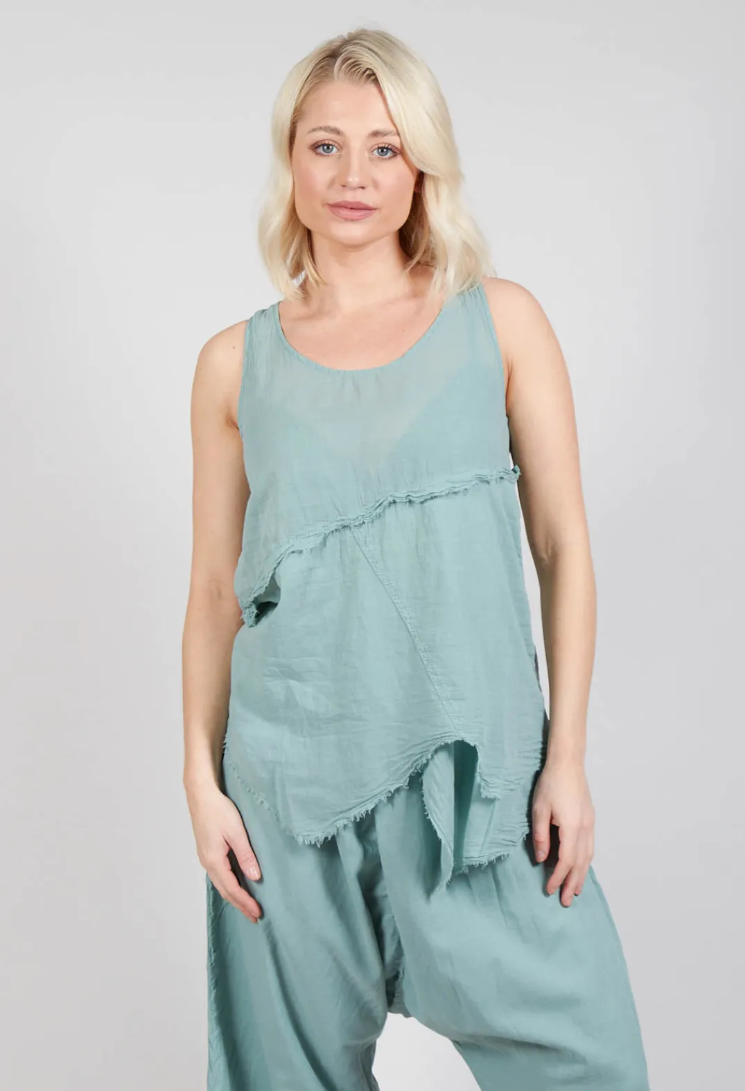Pal Offner Tops^Vest Top with Raw Edges in Pale Turquoise