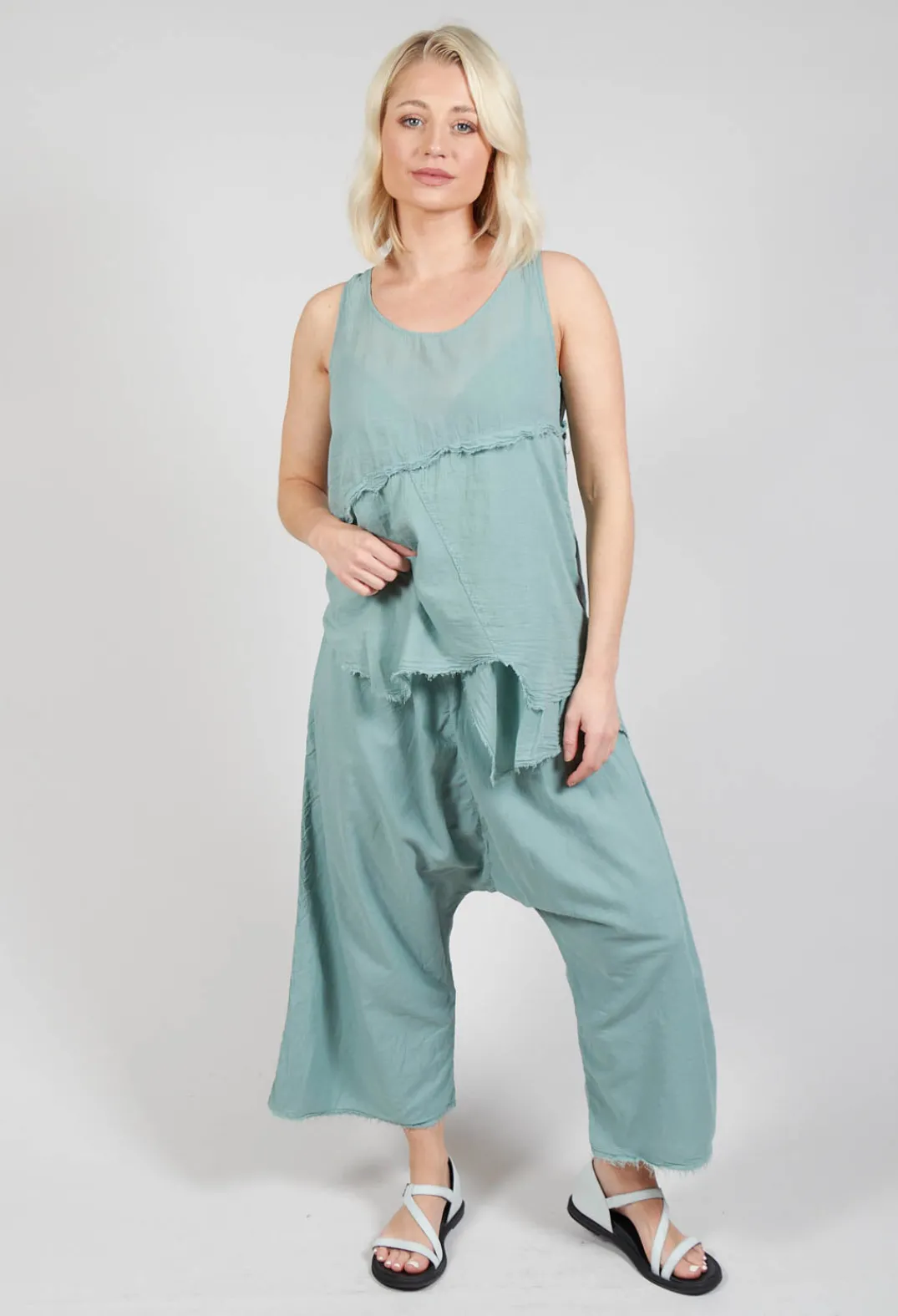 Pal Offner Tops^Vest Top with Raw Edges in Pale Turquoise