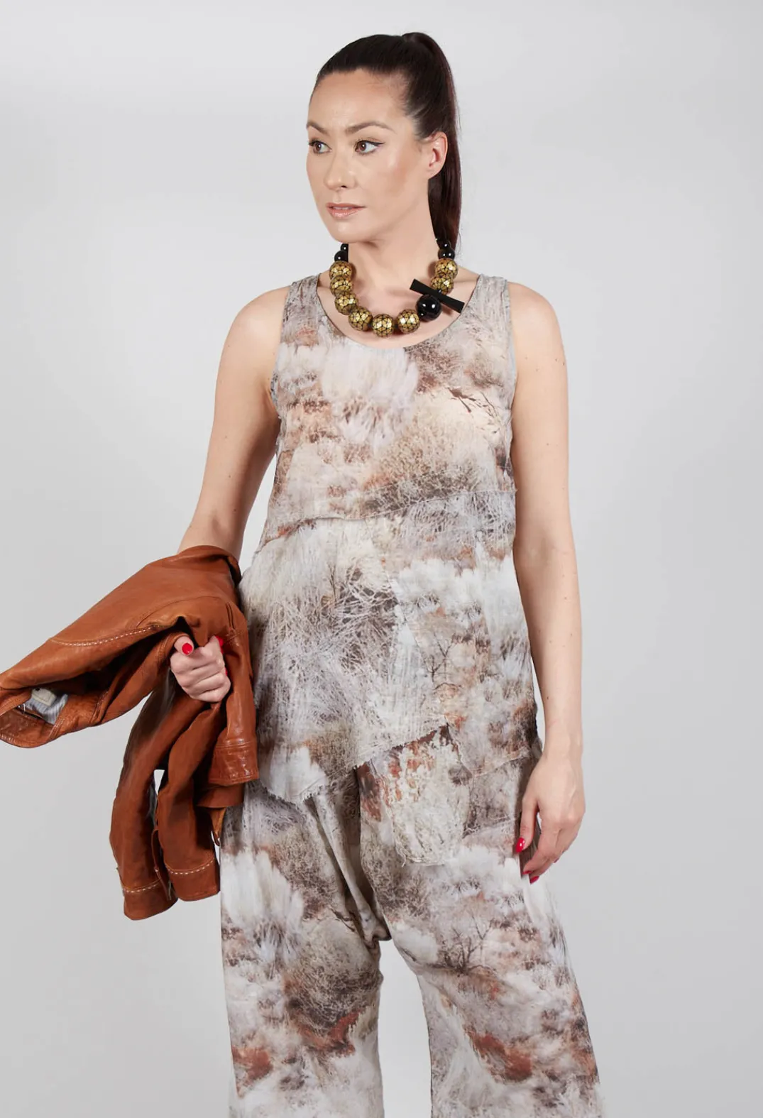 Pal Offner Tops^Vest Top with Raw Edges in Steppe Bronze