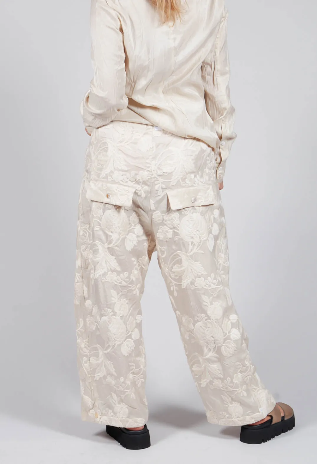 Aleksandr Manamis Trousers^Vielles Fleurs Loose Trousers in Cream