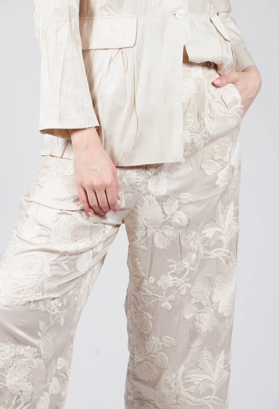Aleksandr Manamis Trousers^Vielles Fleurs Loose Trousers in Cream
